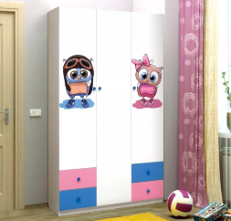 Шкаф 3-х дверный с ящиками и фотопечатью Совята 3.1