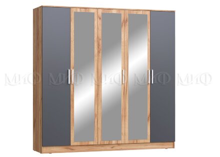 Шкаф для одежды 5 двери Мартина, графит/дуб крафт  