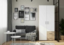 Шкаф 2х-створчатый с ящиками Victor, сонома/белый