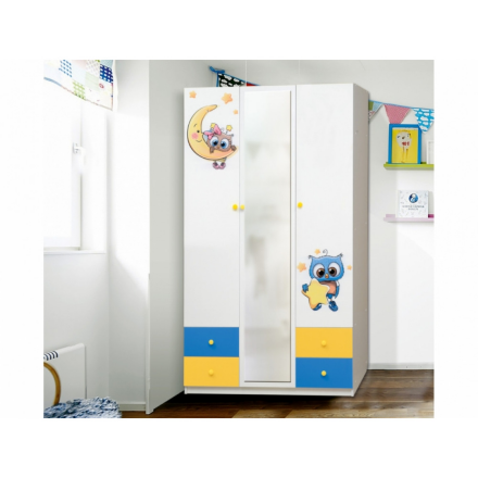 Шкаф 3-х дверный с ящиками и фотопечатью Совята 3.2 