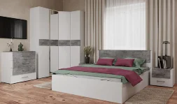 Шкаф 4-х створчатый Бьянка, Белый/Бетон светлый