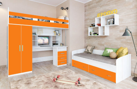 Кровать-чердак Аракс винтерберг-оранж 