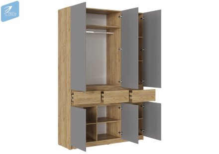 Шкаф трехстворчатый ШК-002 Бостон ЛДСП, дуб крафт/серый шифер  