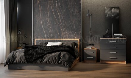  Кровать с подъемным механизмом Мартина, графит/дуб крафт  