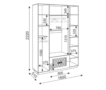 Шкаф 4х-створчатый с ящиками Тиффани 