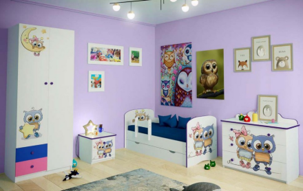 Шкаф 2-х дверный с ящиками комбинированный и фотопечатью Совята 2.1  