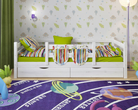 Детская кровать Сонечка с защитой сзади, по центру и выкатными ящиками 