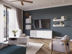 Тумба ТВ Ливерпуль, белый/бетон светлый