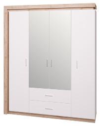 Шкаф для одежды с ящиками 4-х дверный с зеркалом Люмен №16