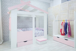 Кровать Теремок белый-розовый 