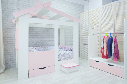 Кровать Теремок белый-розовый  