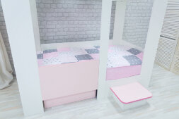 Кровать Теремок белый-розовый 