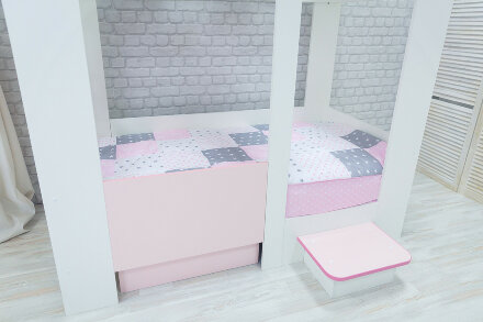 Кровать Теремок белый-розовый  