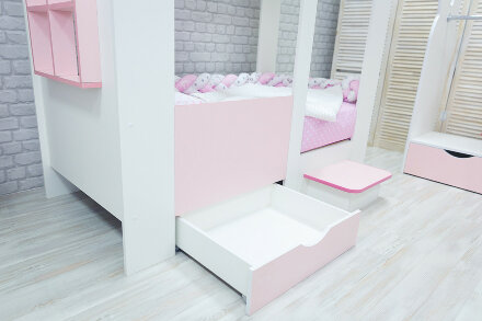 Кровать Теремок белый-розовый  