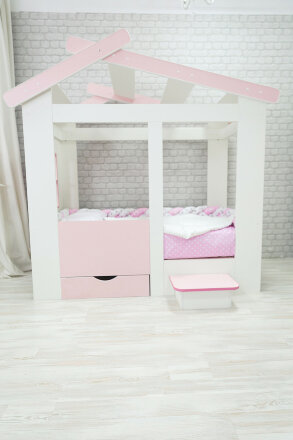 Кровать Теремок белый-розовый  