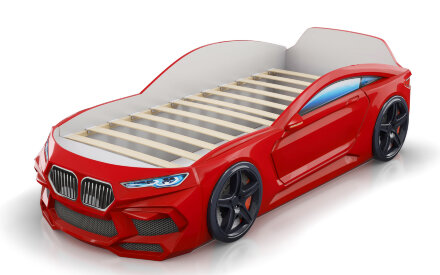 Кровать-машина Romeoс матрасом и подсветкой фар, красная 