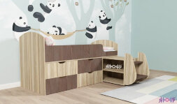 Детская кровать-чердак Малыш-7, белое дерево-розовый