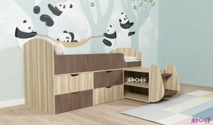 Детская кровать-чердак Малыш-7, белое дерево-розовый 