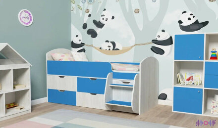 Детская кровать-чердак Малыш-7, белое дерево-розовый 