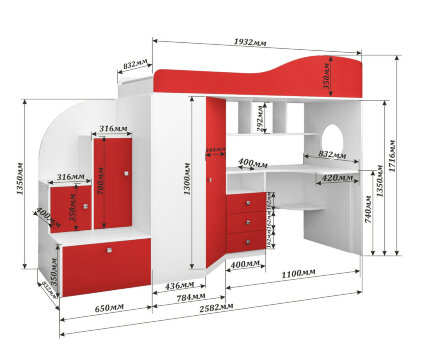 Кровать-чердак Кадет 1, Венге/Дуб  