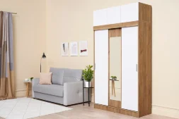 Шкаф-купе с антресолью Роджина дуб крафт / белый глянец 