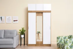 Шкаф-купе с антресолью Роджина дуб крафт / белый глянец 