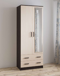 Шкаф 2-х дверный с зеркалом Лагуна, Венге/ Дуб молочный