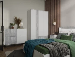 Модульная спальня Ливерпуль, белый/бетон светлый