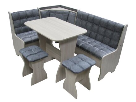 Кухонный уголок Аленка-17 (комплект со столом и табуретами) ясень шимо светлый /велюр серый 