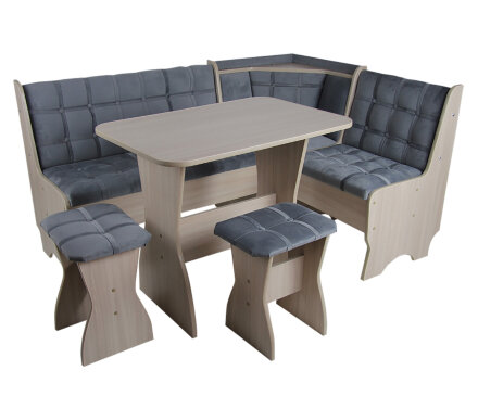 Кухонный уголок Аленка-17 (комплект со столом и табуретами) ясень шимо светлый /велюр серый 