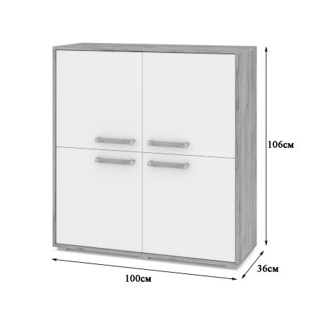 Комод-тумба Флорида, Белый, Серый дуб 