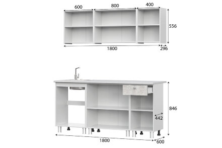 Кухонный гарнитур КГ-1(1.8 м) Цемент светлый 