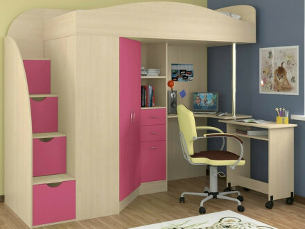 Кровать-чердак Юниор-4, Молочный дуб/Лайм  