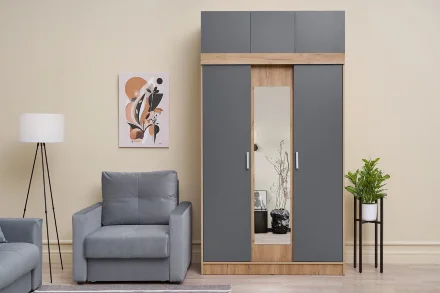 Шкаф-купе с антресолью Роджина дуб крафт / графит 