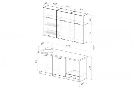Кухонный гарнитур Глория макси 2 (ПМ), 180 см 