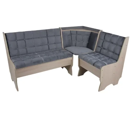 Угловая скамья Аленка-17, ясень шимо светлый / велюр серый 