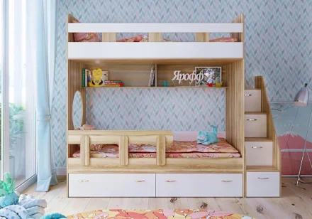 Кровать 2-х ярусная Юниор-1, Ясень/Белый  