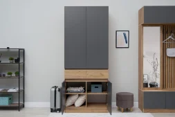 Шкаф двухдверный Роджина дуб крафт / графит (прихожая)  