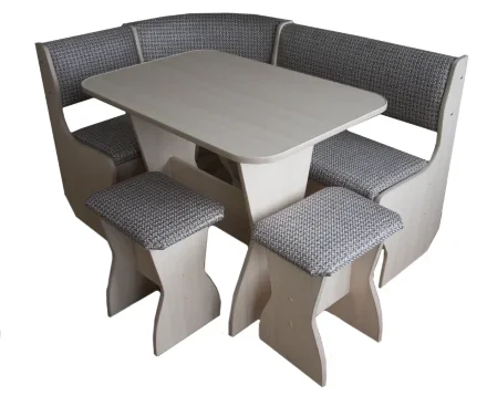 Кухонный уголок Аленка-5 (комплект со столом и табуретами) шимо светлый / рогожка темная 