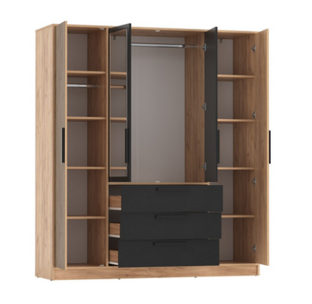 Шкаф 4-х дверный 83.07 Вегас, Дуб золотой/Черный​ 