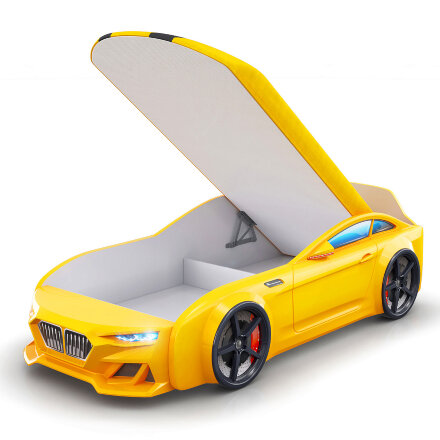 Кровать-машинка с подъемным механизмом и матрасом Dynamic-М Желтый 