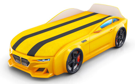 Кровать-машинка с подъемным механизмом и матрасом Dynamic-М Желтый 