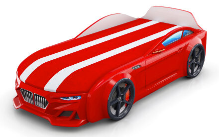 Кровать-машинка с подъемным механизмом и матрасом Dynamic-М Красный 