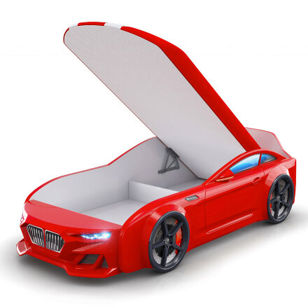 Кровать-машинка с подъемным механизмом и матрасом Dynamic-М Красный 