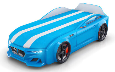 Кровать-машинка с подъемным механизмом и матрасом Dynamic-М Голубой 