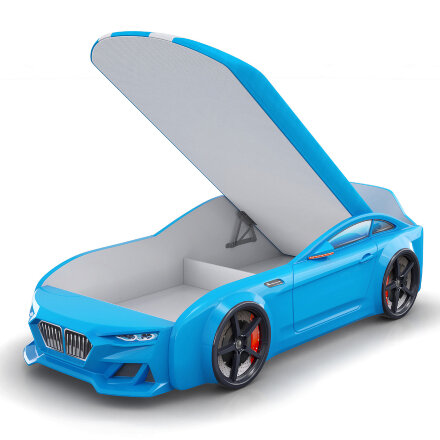 Кровать-машинка с подъемным механизмом и матрасом Dynamic-М Голубой 