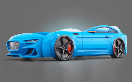 Кровать-машинка с подъемным механизмом и матрасом Dynamic-М Голубой 