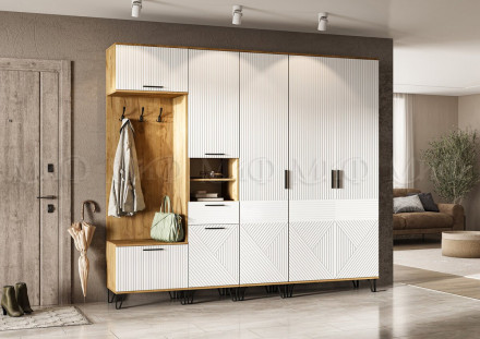 Шкаф двустворчатый Флэш, Браш Вайт/Дуб крафт 