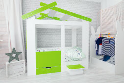 Кровать Теремок, белый-лайм 