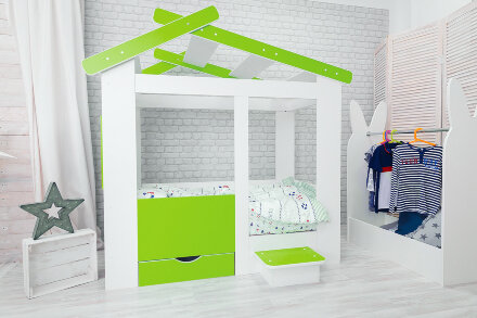 Кровать Теремок, белый-лайм  